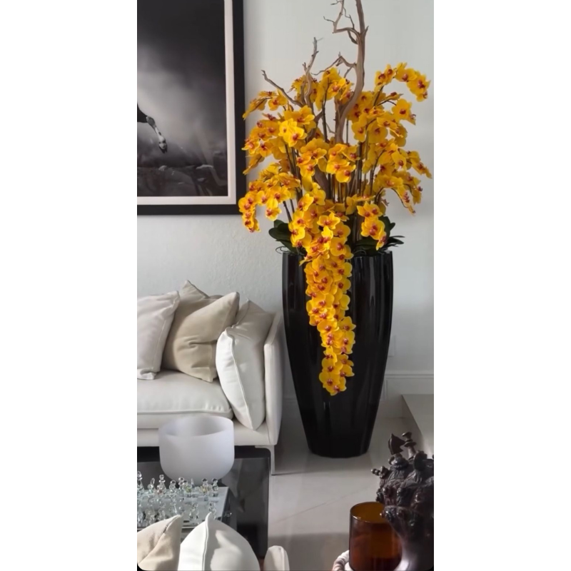 San Jose Vase in Glossy Black with Cascading Yellow Orchids – The Ever Botanic