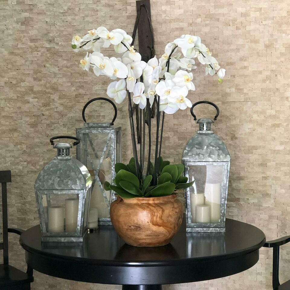 Large teak bowl with white orchids – The Ever Botanic