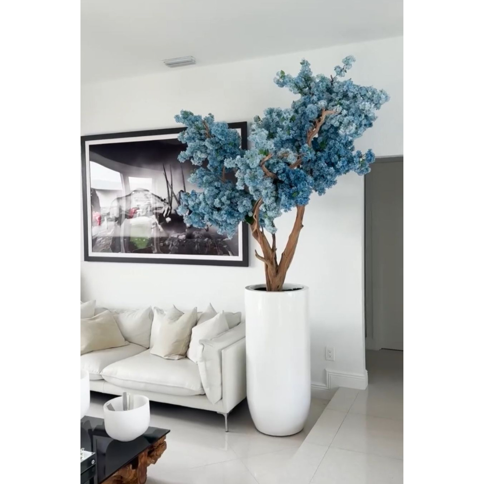 St. Tropez Vase in matte white with blue cherry blossoms – The Ever Botanic