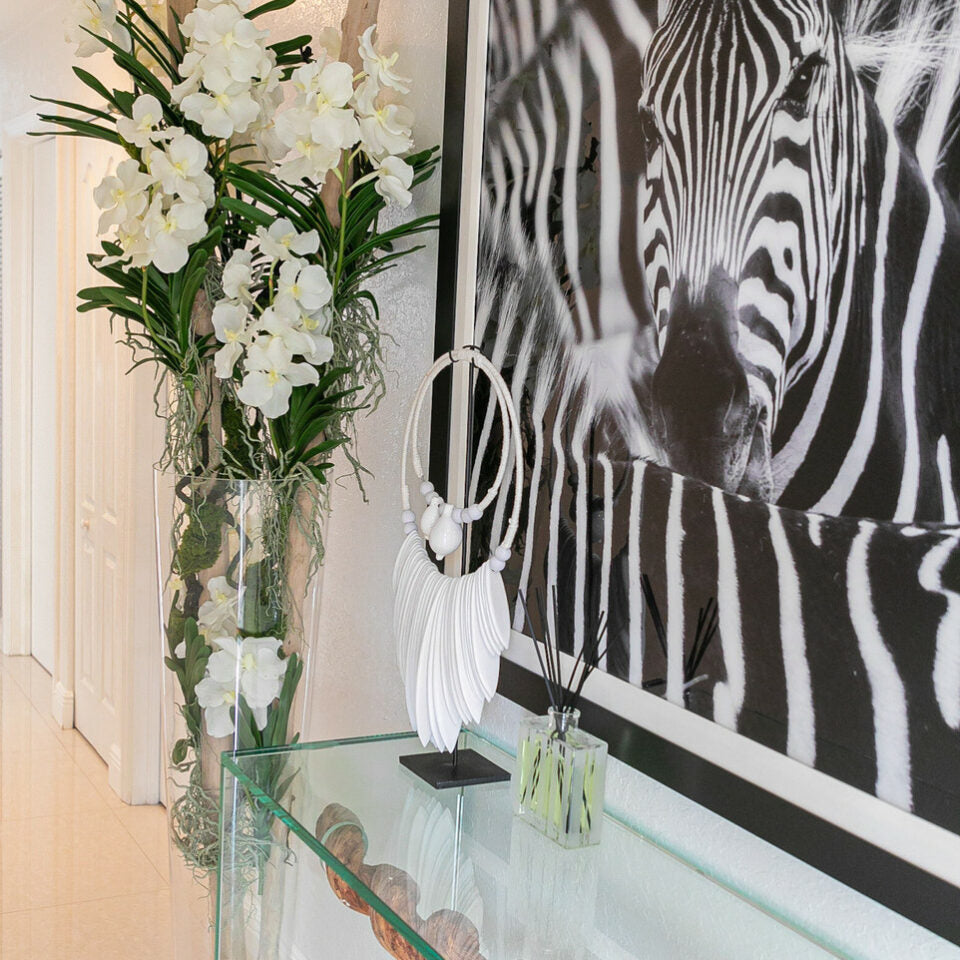White Vanda Orchids with Driftwood in a Large Conical Glass Cylinder – The Ever Botanic