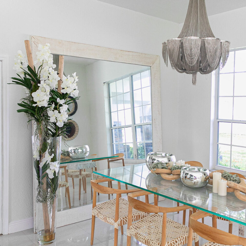 White Vanda Orchids with Driftwood in a Large Conical Glass Cylinder – The Ever Botanic