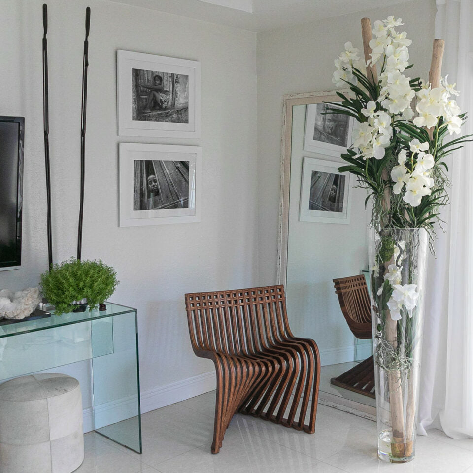 White Vanda Orchids with Driftwood in a Large Conical Glass Cylinder – The Ever Botanic
