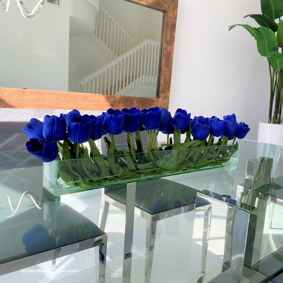 Modern Glass Vase with Blue Tulips – The Ever Botanic