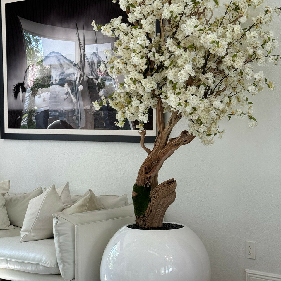 Personalized Cherry Blossom Tree in Glossy White Globe Vase – The Ever Botanic