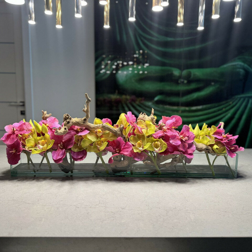 Modern House Glass Vase with Pink Vanda Orchids and Green Cymbidiums – The Ever Botanic