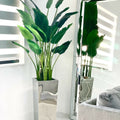 Medium stainless steel cube vase with Bird of Paradise (7') – The Ever Botanic