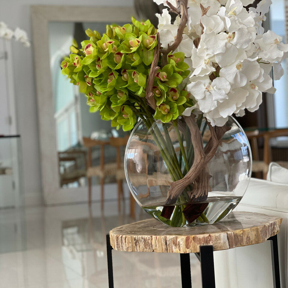 Moon Vase with White Vanda Orchids and Green Cymbidiums – The Ever Botanic