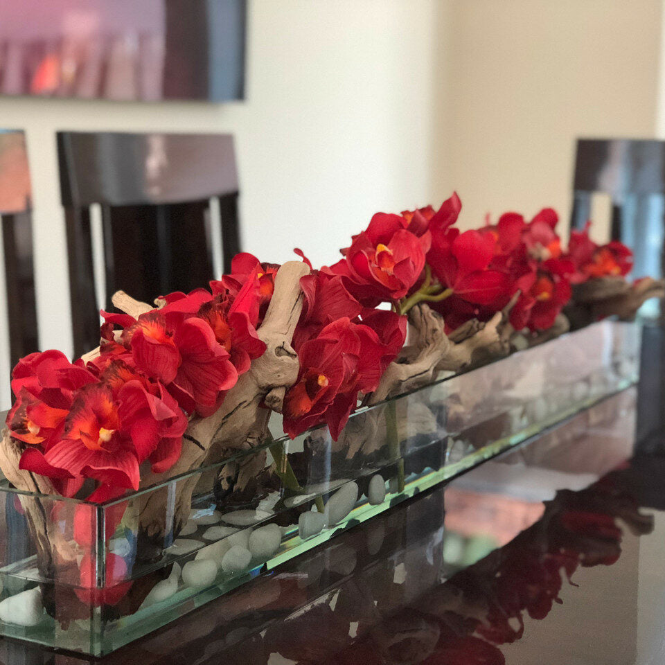 Modern House 48" Glass Planter with Red Cymbidiums – The Ever Botanic