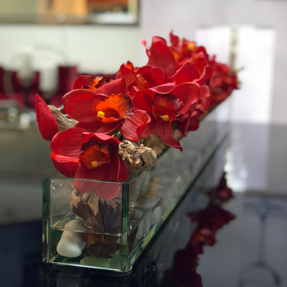 Modern House Glass Vase with Red Cymbidiums – The Ever Botanic