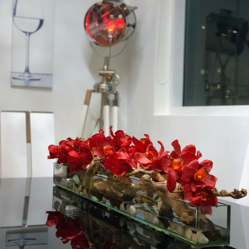 Modern House 48" Glass Planter with Red Cymbidiums – The Ever Botanic