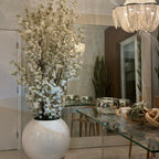 Glossy White Globe Vase with White Cherry Blossom Branches – 185 cm – The Ever Botanic