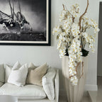 San Jose Vase in sandy Beige with white orchids in waterfall design – The Ever Botanic