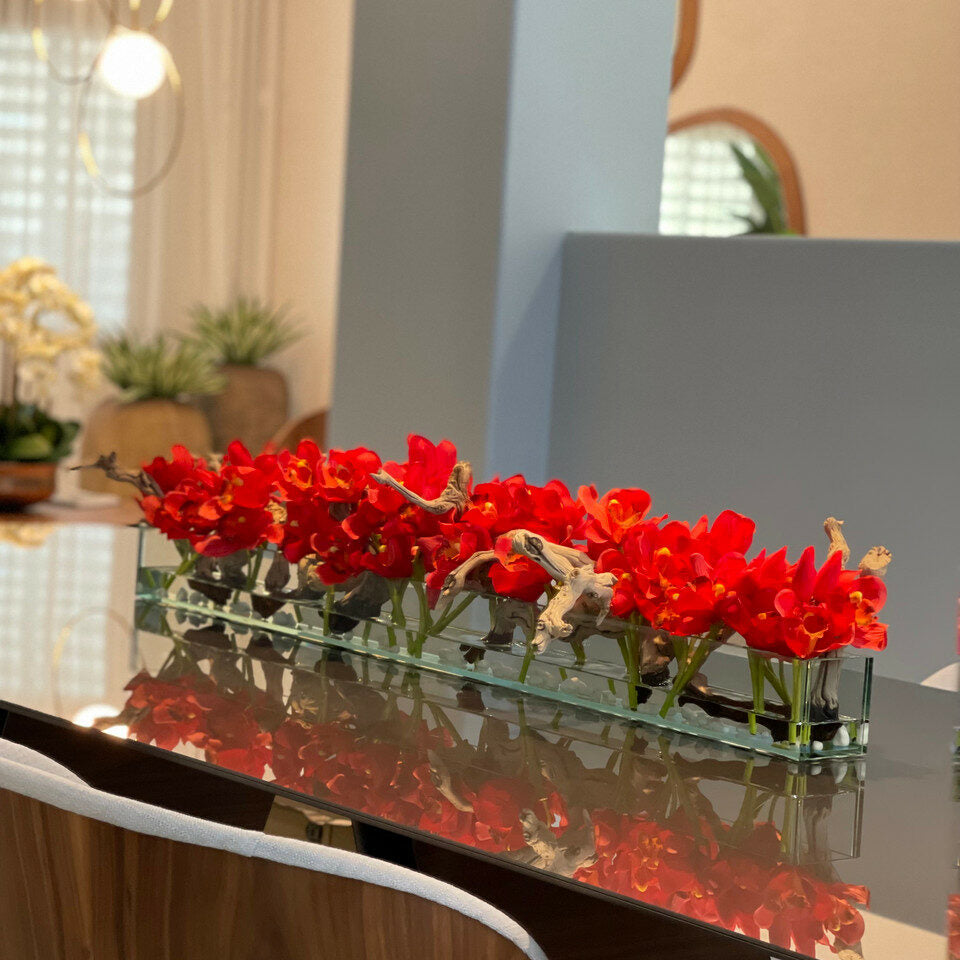 Modern House Glass Vase with Red Cymbidiums – The Ever Botanic