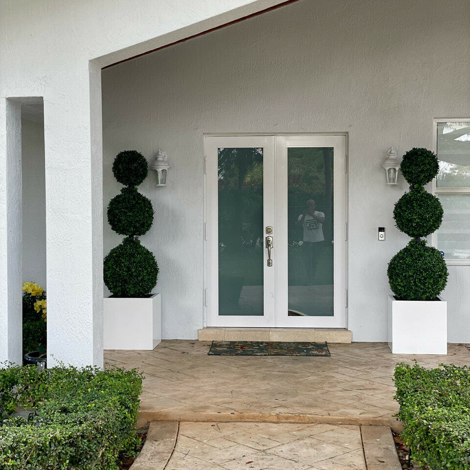 Triple Ball Topiary with Large Block Fiberglass Planter – The Ever Botanic