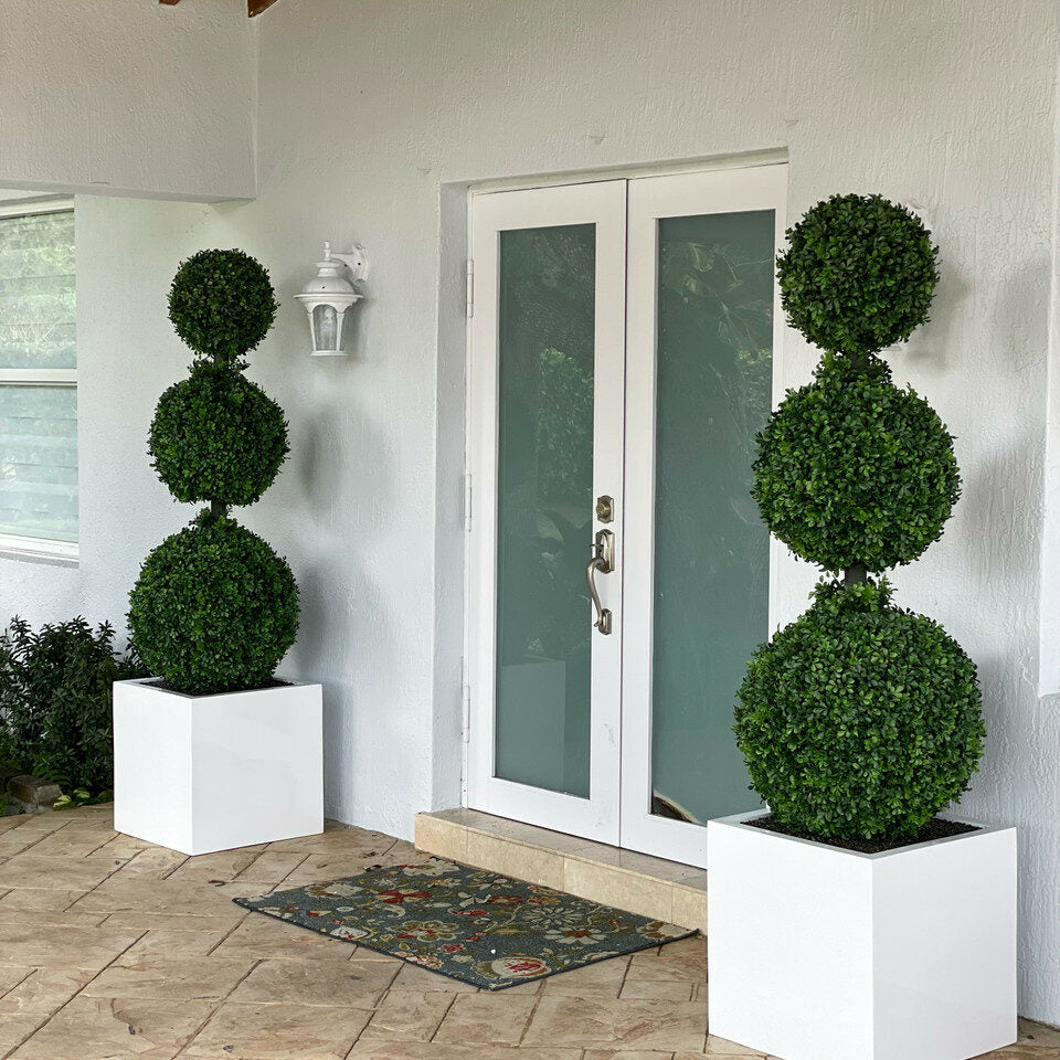 Triple Ball Topiary with Large Block Fiberglass Planter – The Ever Botanic