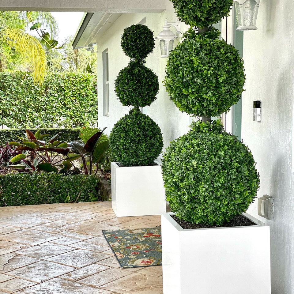 Triple Ball Topiary with Large Block Fiberglass Planter – The Ever Botanic