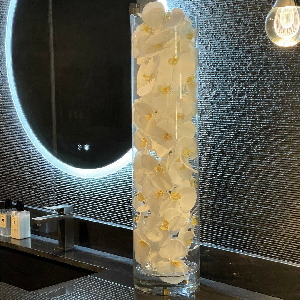 Glass Cylinder with White Phalaenopsis Orchids – The Ever Botanic
