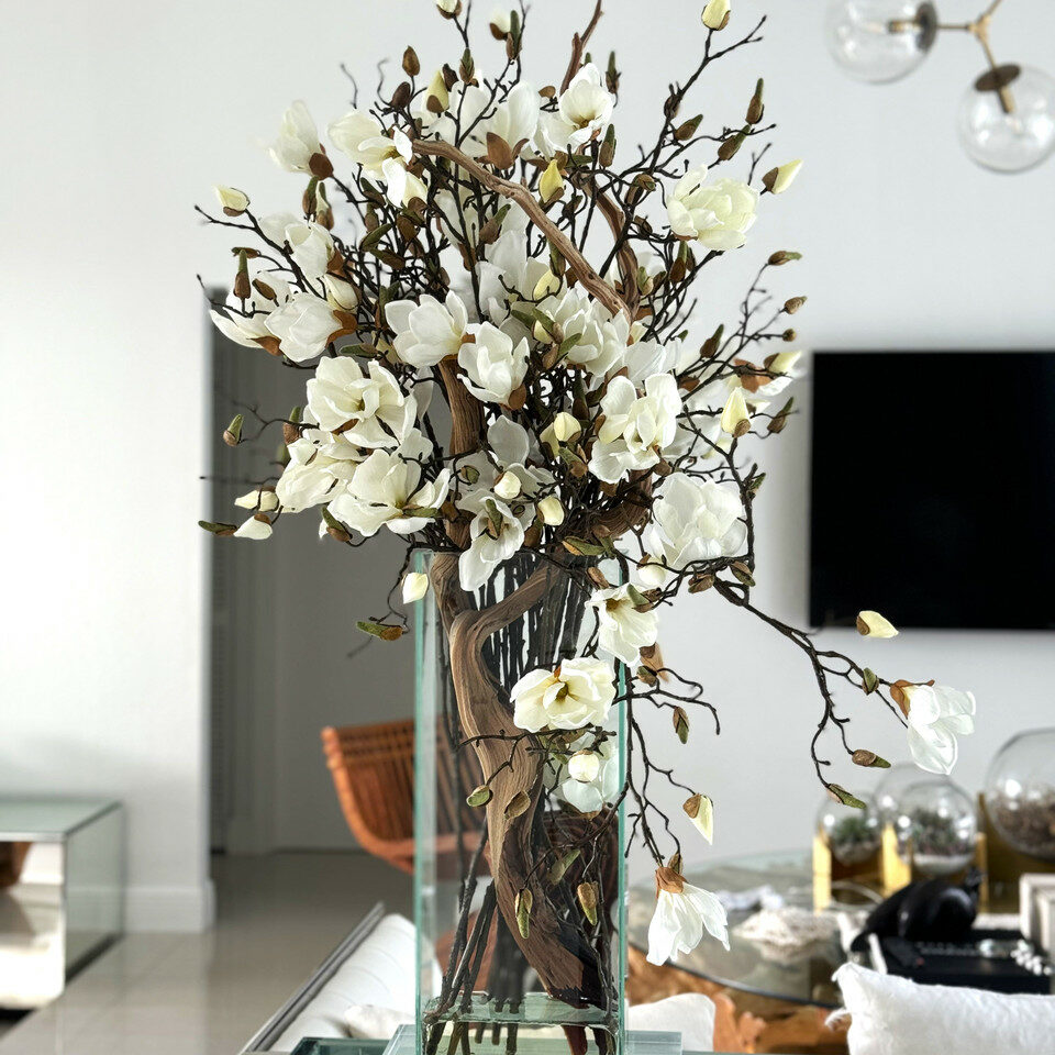 White Magnolia Vase in 20-Inch Tall Modern Home – The Ever Botanic