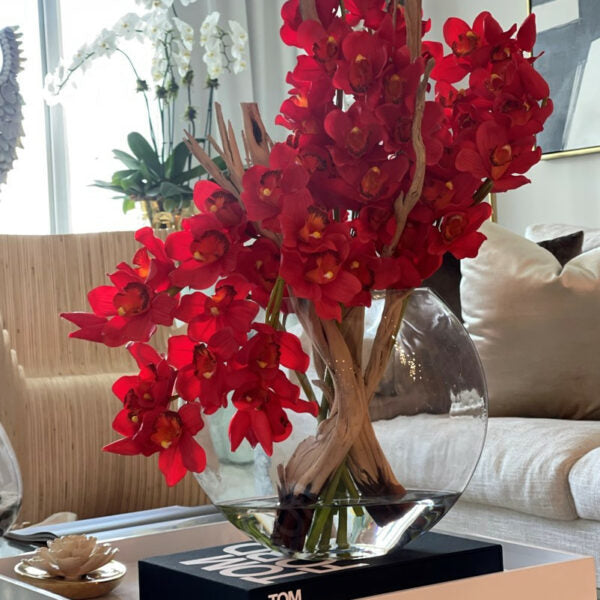 Red Cymbidiums in Moon Vase – The Ever Botanic