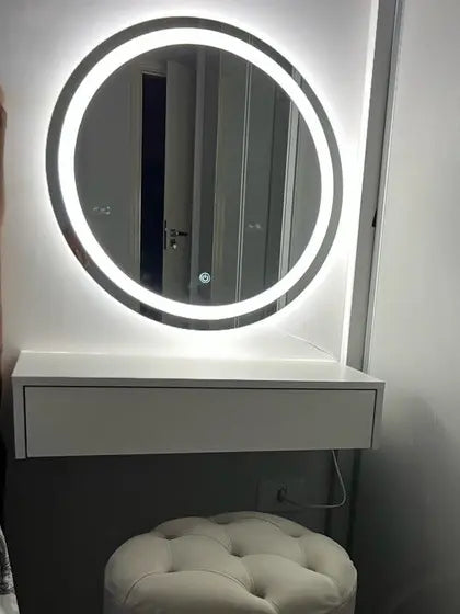Round FROSTED Mirror with LED Lighting and Touch Screen Button – The Ever Botanic
